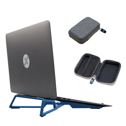 FlexVerk Laptop Stand in blue with FlexVerk zipper accessory case