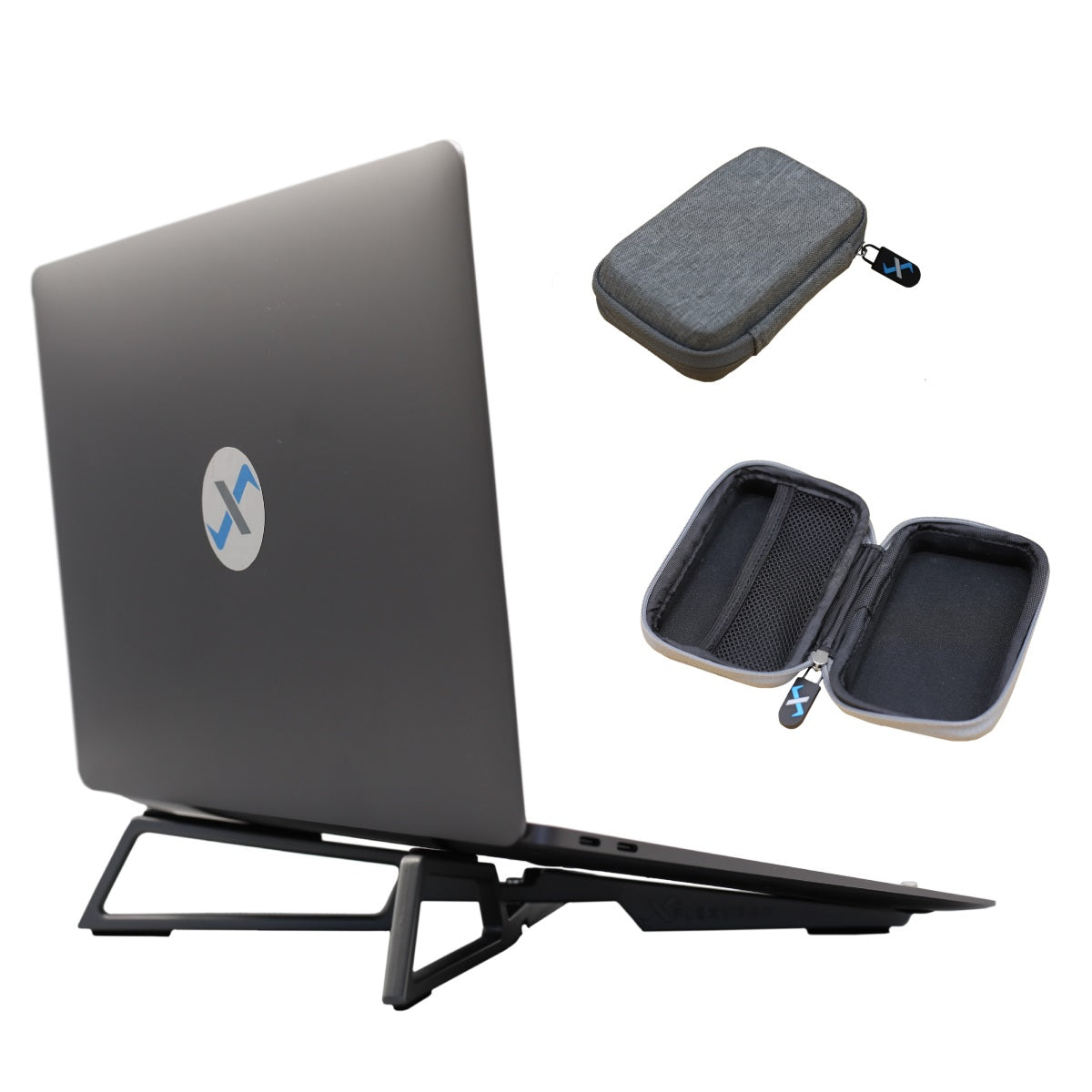 FlexVerk Laptop Stand in Silver with FlexVerk zipper accessory case