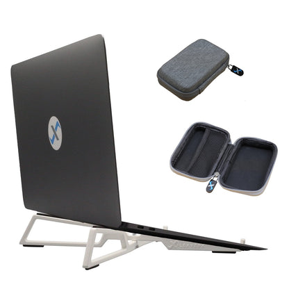 FlexVerk Laptop Stand in white with FlexVerk zipper accessory case