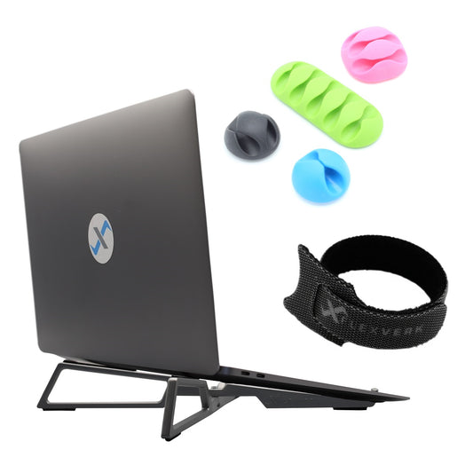 FlexVerk Laptop Stand, Velcro Cable Tie, and Rubber Cable Clips